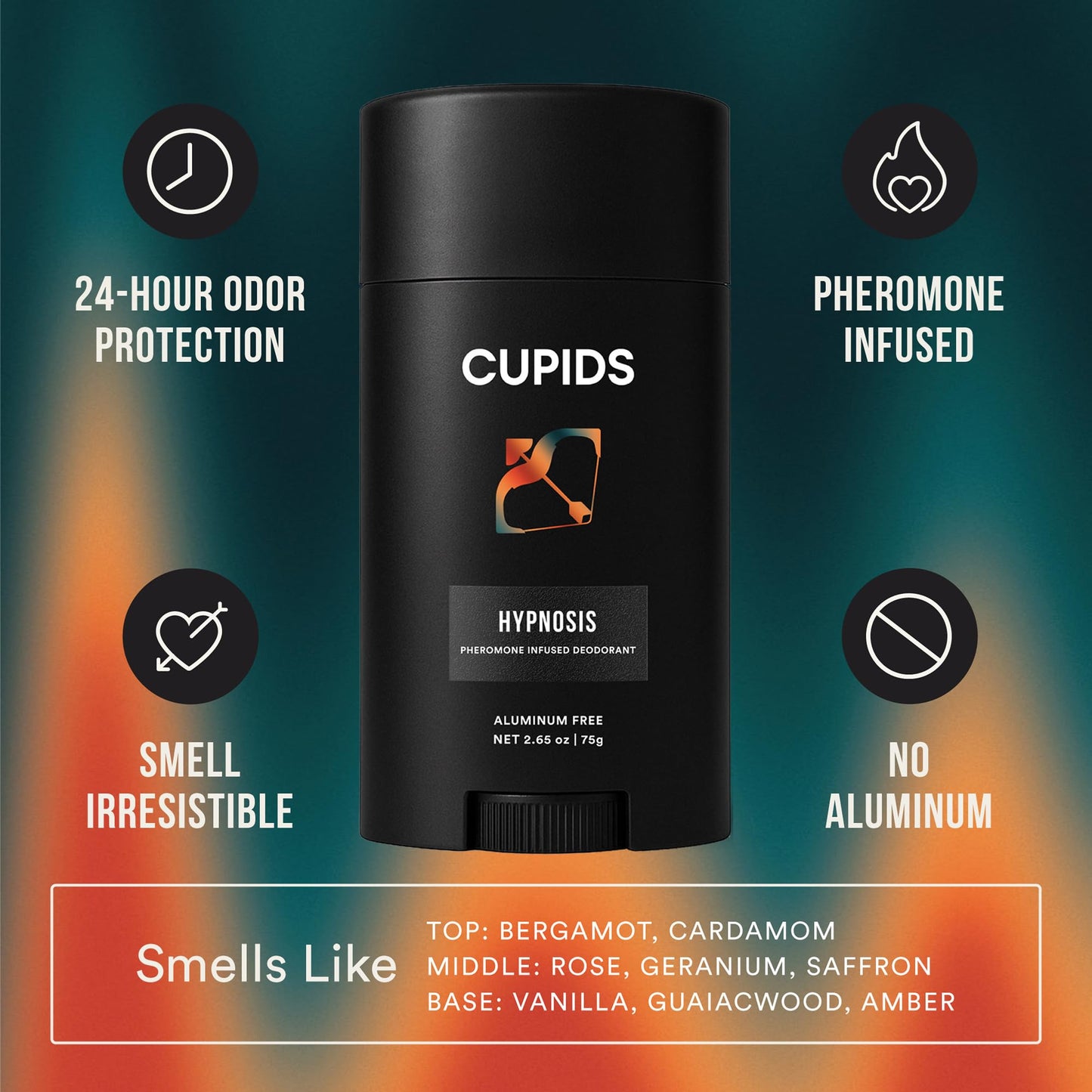 Cupids Hypnosis Deodorant for Men - Aluminum-Free, Natural, Pheromone-Infused, Vanilla Ember Scent, Organic, Skin-Friendly, Long-Lasting, Non-Sticky Beauty and Personal Care Cupids