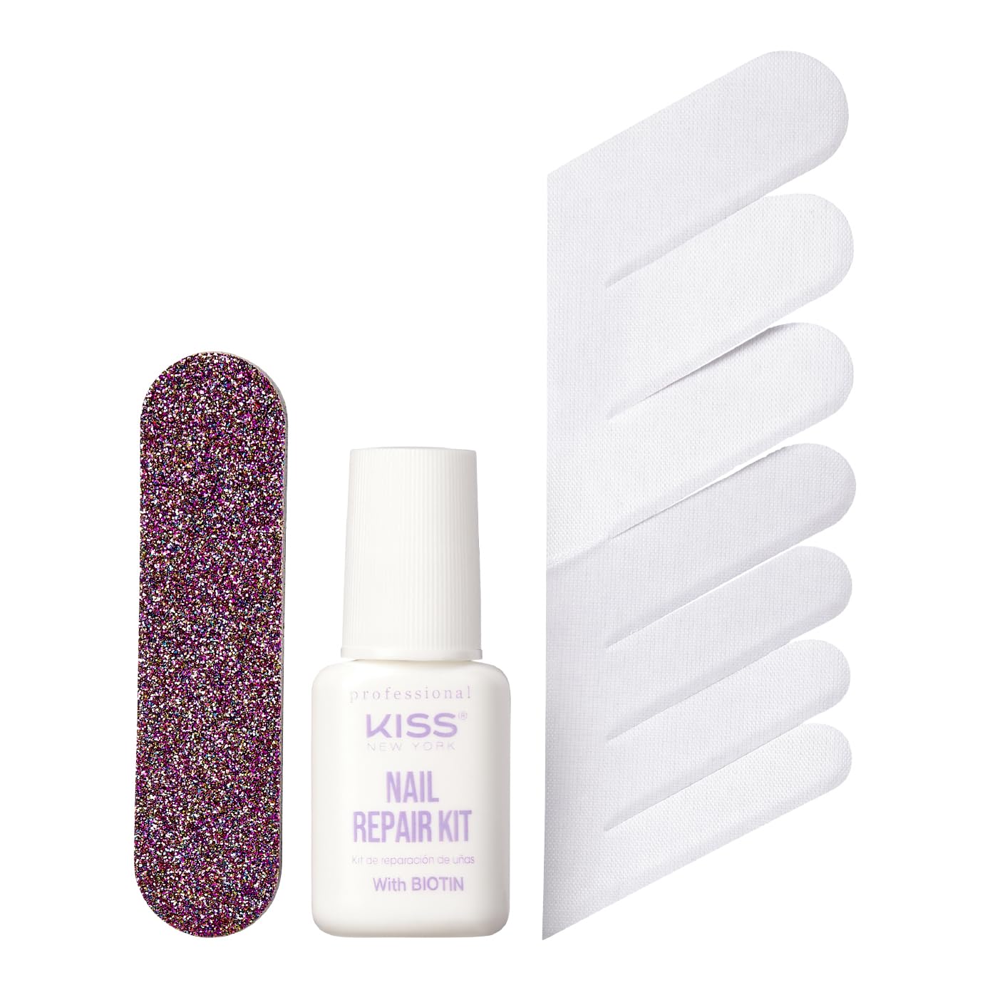 Kiss New York Nail Repair Kit for Damage, Broken, Cracked and Weak Nails - Biotin Infused Glue, File, and 2 Wraps - Made in Korea Beauty & Personal Care KISS NEW YORK