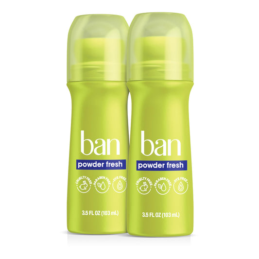 Ban Invisible Roll-on Antiperspirant Deodorant for Women and Men, 24-hour Underarm Odor & Sweat Protection, Powder Fresh, 3.5 Oz, Pack of 2 Beauty and Personal Care Ban