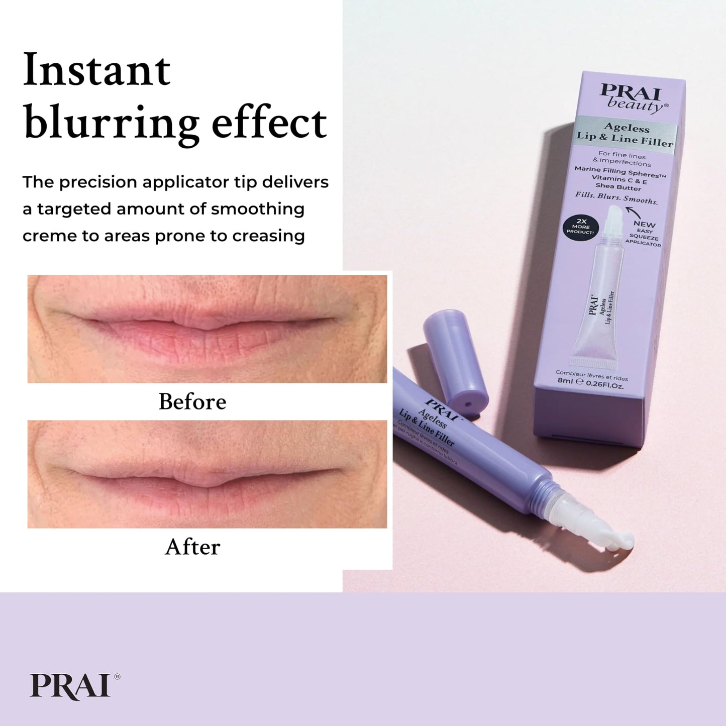 PRAI Beauty Ageless Lip and Line Filler | Serum that Plumps, Smooths, & Fills In Lines | Moisturizing with Vitamins C & E to Boost Collagen (0.26oz) Beauty & Personal Care PRAI