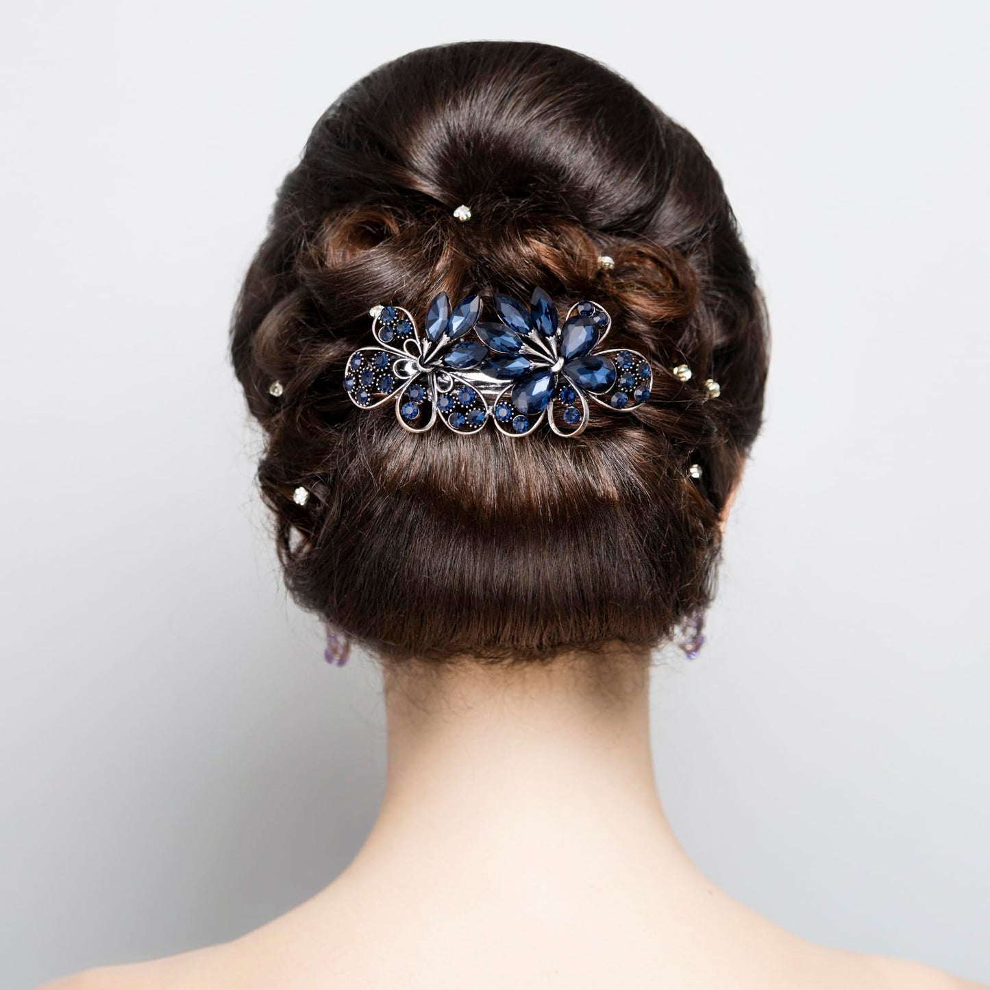 CustomyLife 2pcs 3.35inch Vintage Crystal Hair Barrettes, Sapphire Blue Bun Updo Hair Clips, Sparkly Rhinestone French Wedding Prom Formal Hair Beauty & Personal Care CustomyLife