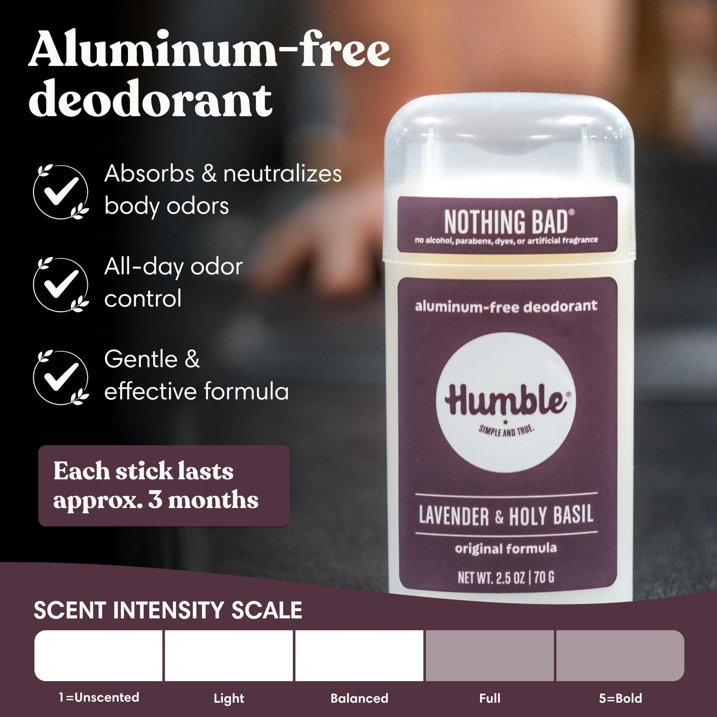 Humble Aluminum-Free Deodorant for Women & Men, Lavender & Holy Basil - Clean & Fresh Natural Deodorant Stick with Essential Oils for Long-Lasting Beauty and Personal Care HUMBLE SIMPLE AND TRUE.