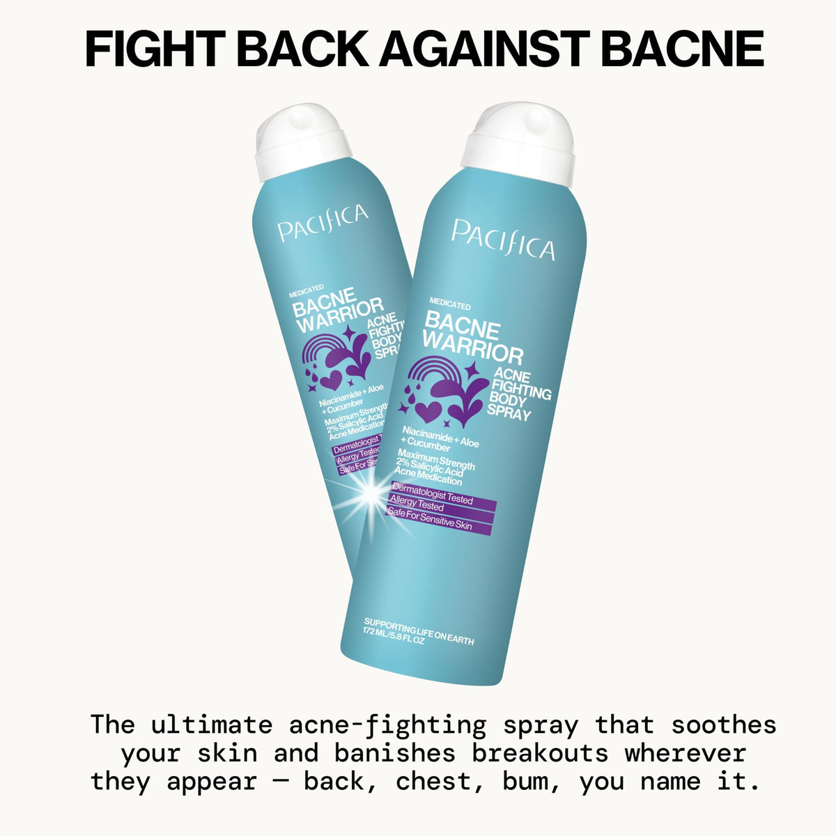 Pacifica Bacne Warrior - Bacne Salicylic Acid Spray, Back Acne Treatment Spray with 2% Salicylic Acid, Niacinamide, and Aloe, Body Acne Warrior Beauty & Personal Care Pacifica