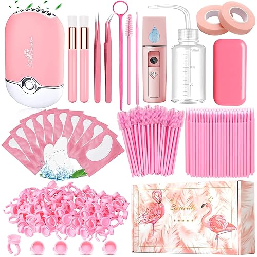 Eyelash Extension Supplies USB Air Conditioning Blower Facial Mister Lash Tweezers Mirror Mascara Brush Lash Shampoo Brush Bottle Silicone Pad Glue Beauty & Personal Care QUKLOGEN