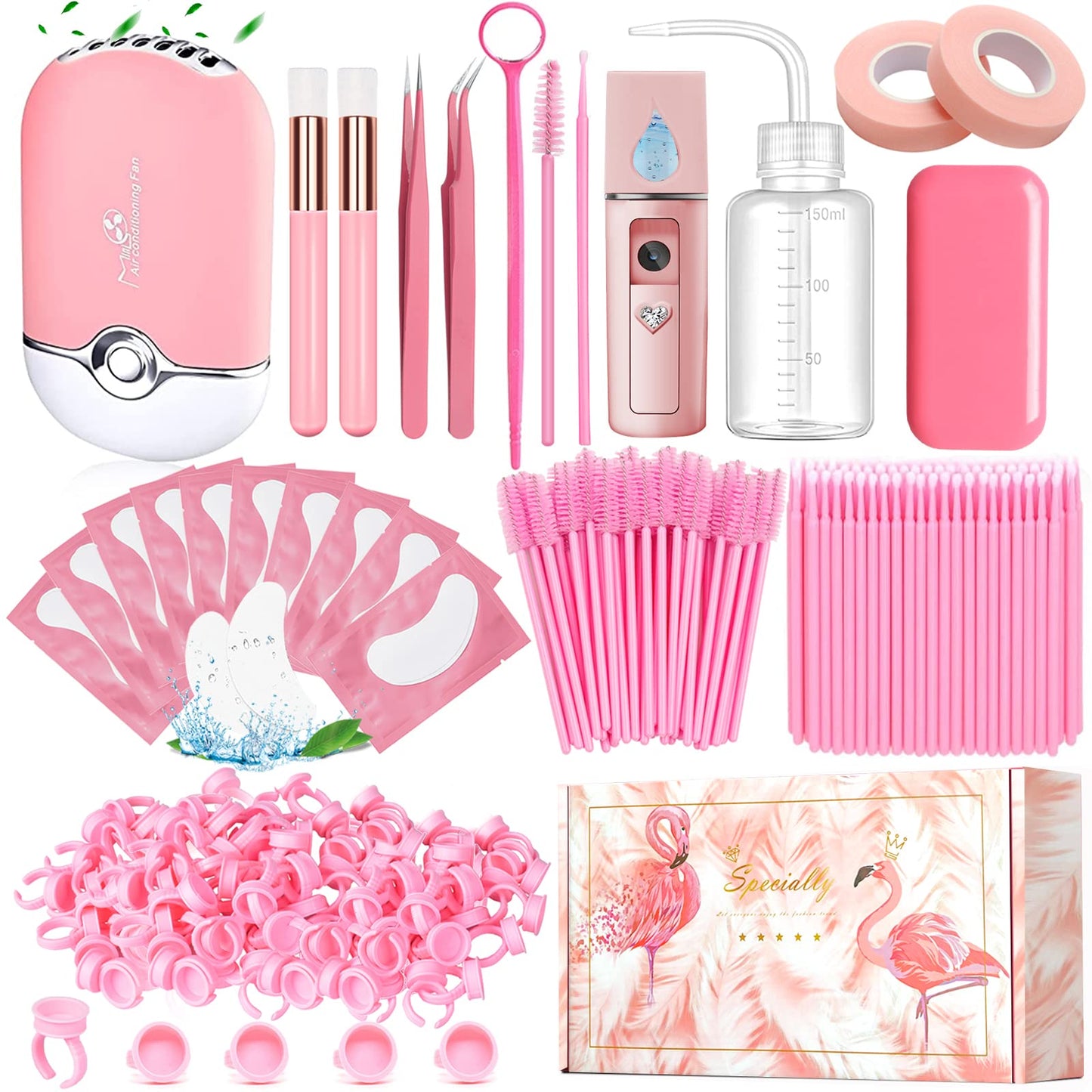 Eyelash Extension Supplies USB Air Conditioning Blower Facial Mister Lash Tweezers Mirror Mascara Brush Lash Shampoo Brush Bottle Silicone Pad Glue Beauty & Personal Care QUKLOGEN
