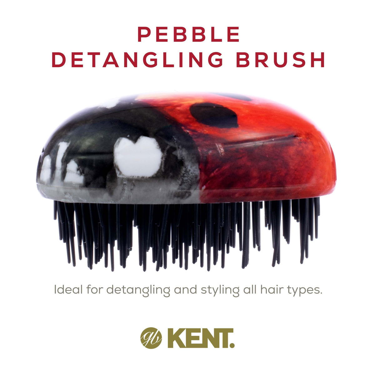 Kent PBUG Ladybug Pebble Scalp Massager Shampoo Brush, Shower Brush, and Travel Size Detangling Brush - Scalp Scrubber for Dandruff and Kids Hair