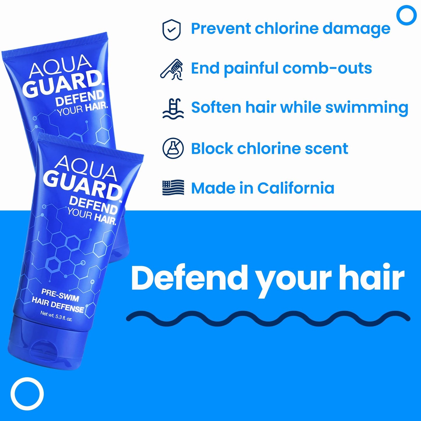 AQUA GUARD Pre-Swim Hair Defense | Protect Hair Before You Swim | Prevents Chlorine Damage + Softens Hair While Swimming | Made in California | Color Beauty & Personal Care AQUA GUARD