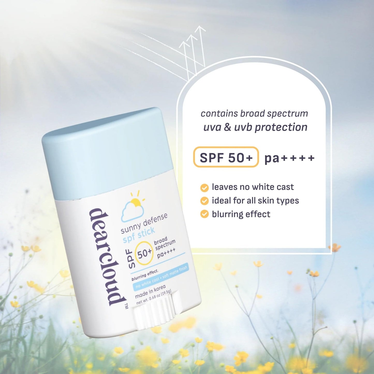 dearcloud Sunny Defense Sunscreen Stick SPF 50+ PA++++ - Korean Sunscreen for Face & Travel Size (.68 oz) Beauty & Personal Care dearcloud