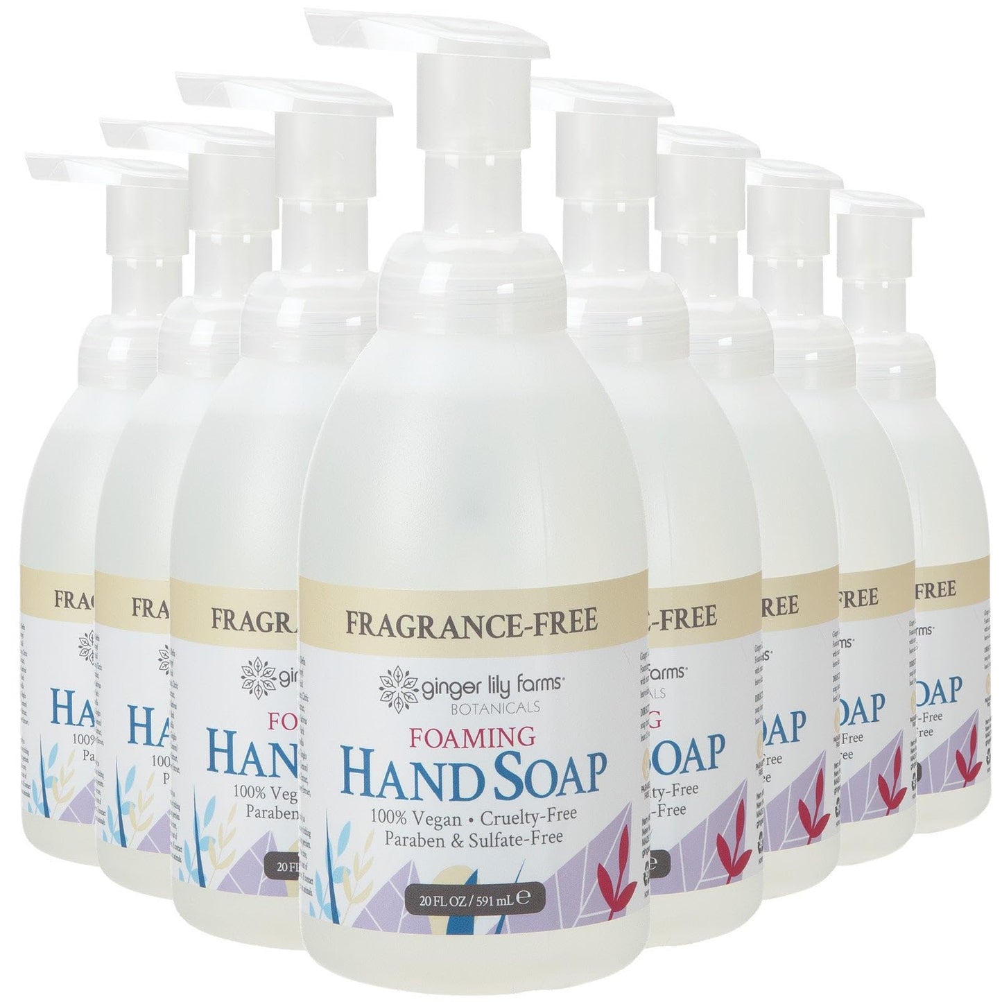 Ginger Lily Farms Botanicals All-Purpose Foaming Hand Soap Refill, Fragrance Free, 100% Vegan & Cruelty-Free, Unscented, 20 Fl Oz (Pack of 8) Beauty & Personal Care Ginger Lily Farms