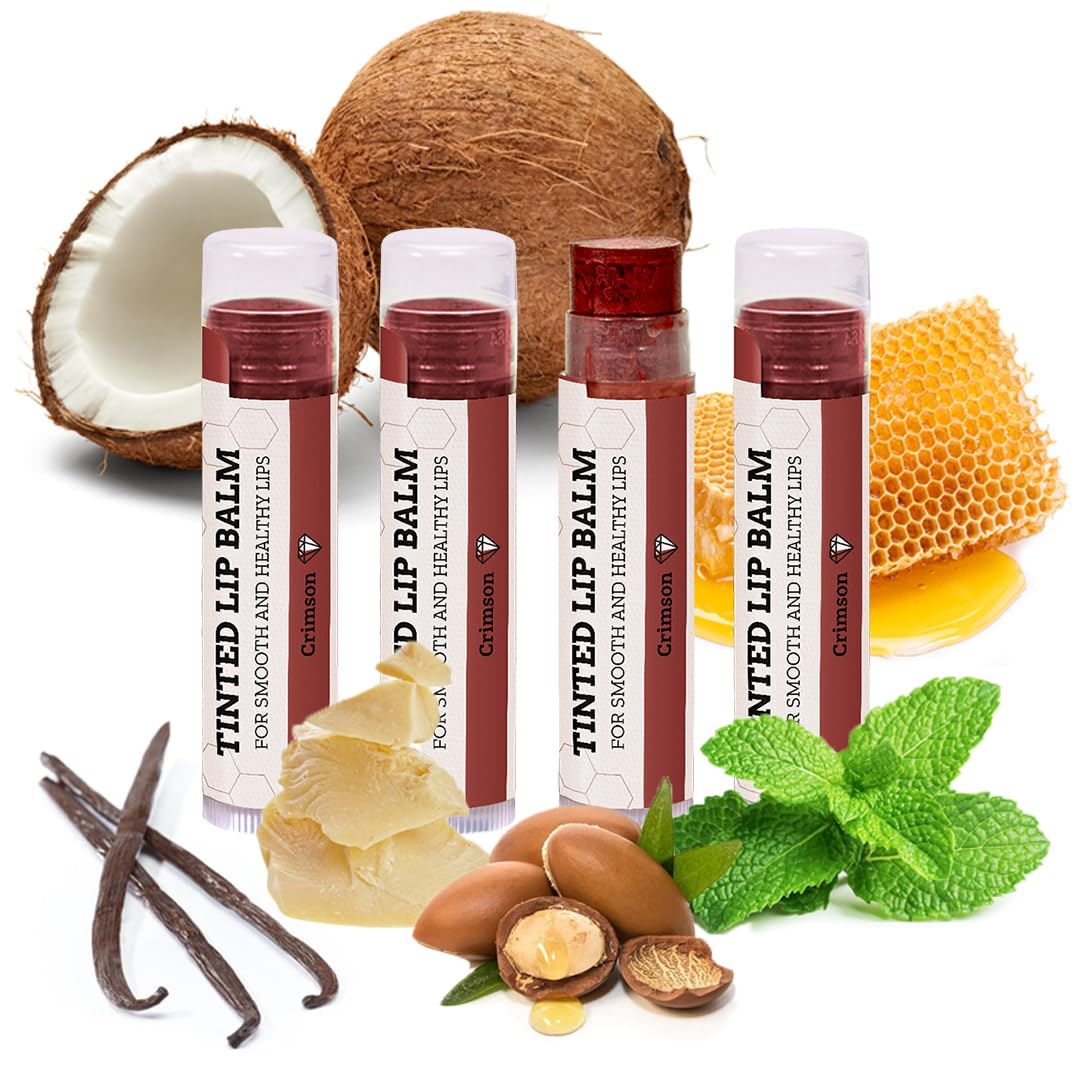Earth's Daughter Tinted Lip Balm Crimson Color 4-pack, Beeswax, Coconut Oil, Cocoa Butter, Vitamin E, Moisturize and Beautify - Paraben Free Beauty & Personal Care Earth's Daughter