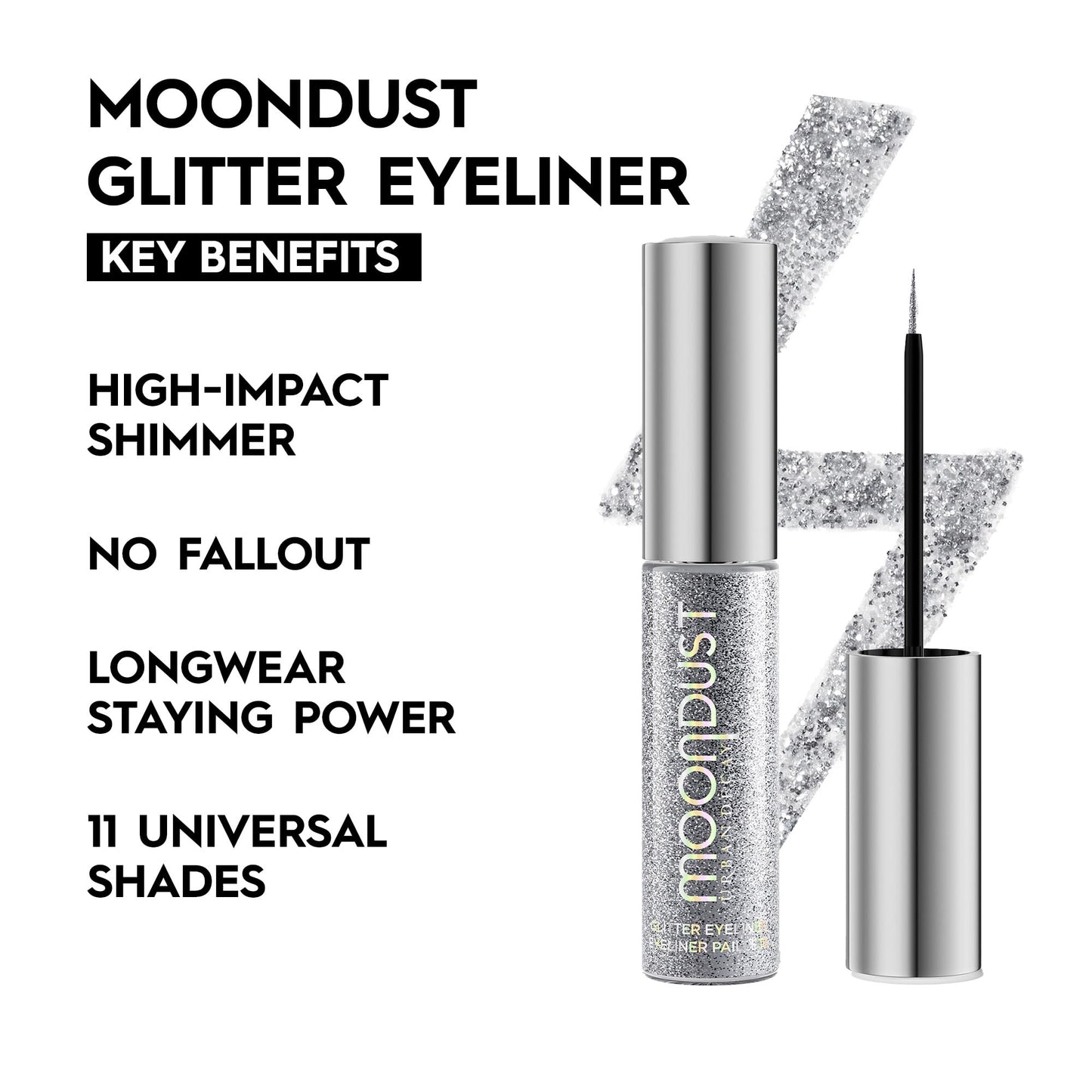 URBAN DECAY Moondust Liquid Glitter Eyeliner (Glamrock - Silver Glitter), Sparkly Eye Liner, Glitter Eyeshadow Topper, Universal Shimmering Shades, No Beauty & Personal Care URBAN DECAY