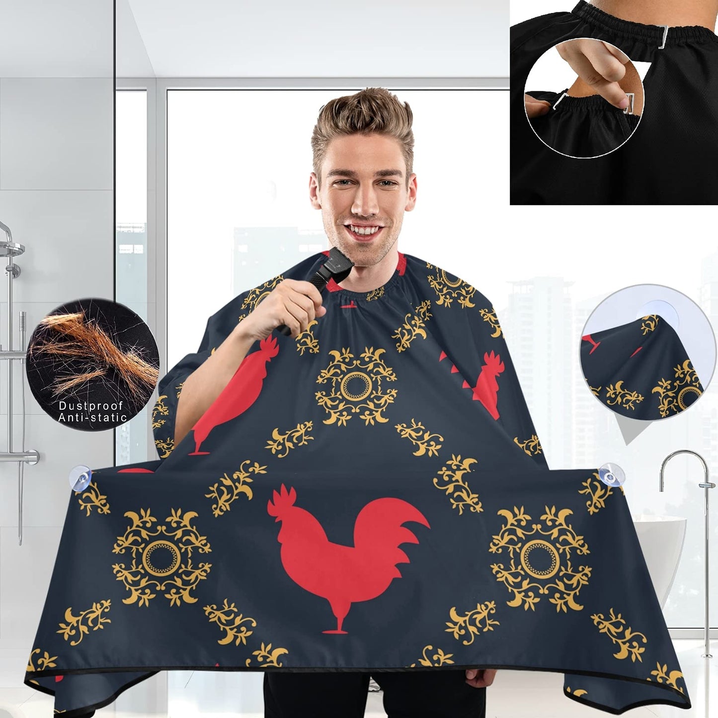 visesunny Barber Cape Red Rooster Polyester Hair Cutting Salon Cape Apron Anti-Static Haircut Water-Resistant Shaving Cloth Beard Shaving Bib Beauty and Personal Care visesunny