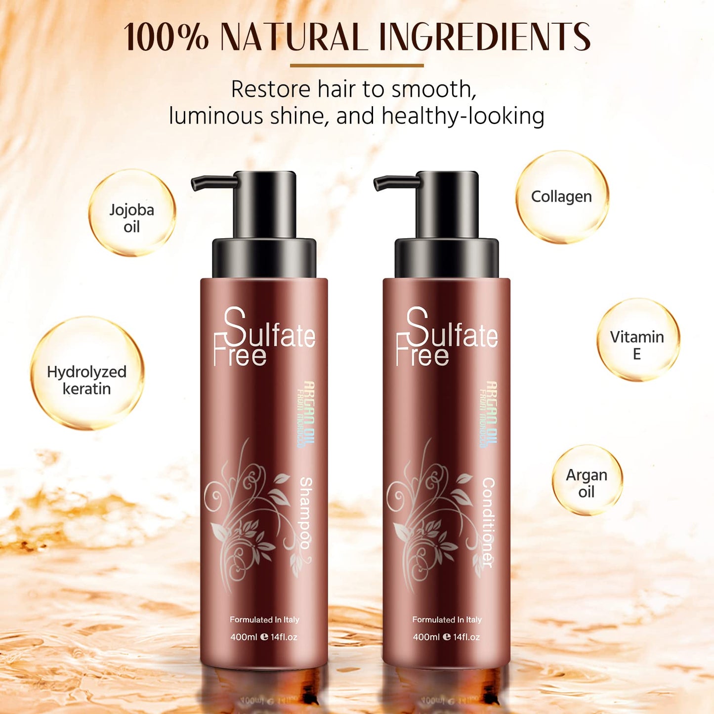 Natural Organic Sulfate Free Moroccan Argan Oil Shampoo and Conditioner Set - Color Safe Treatment, UV Protection, Intense Moisturizing For Dry Beauty & Personal Care NUSPA NUSPA