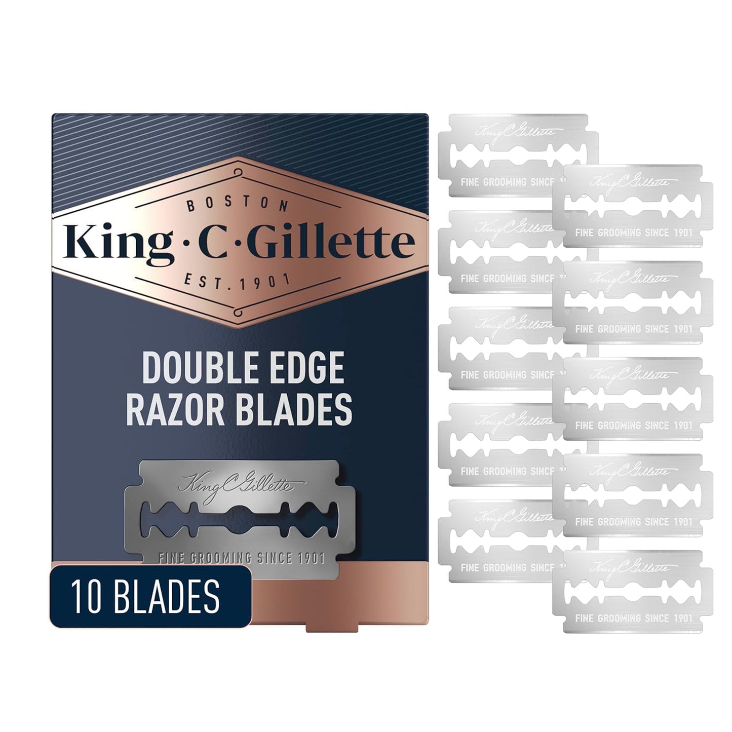 King C. Gillette Double Edge Safety Razor Blades 10 count, Stainless Steel Platinum Coated Blades Beauty and Personal Care King C. Gillette