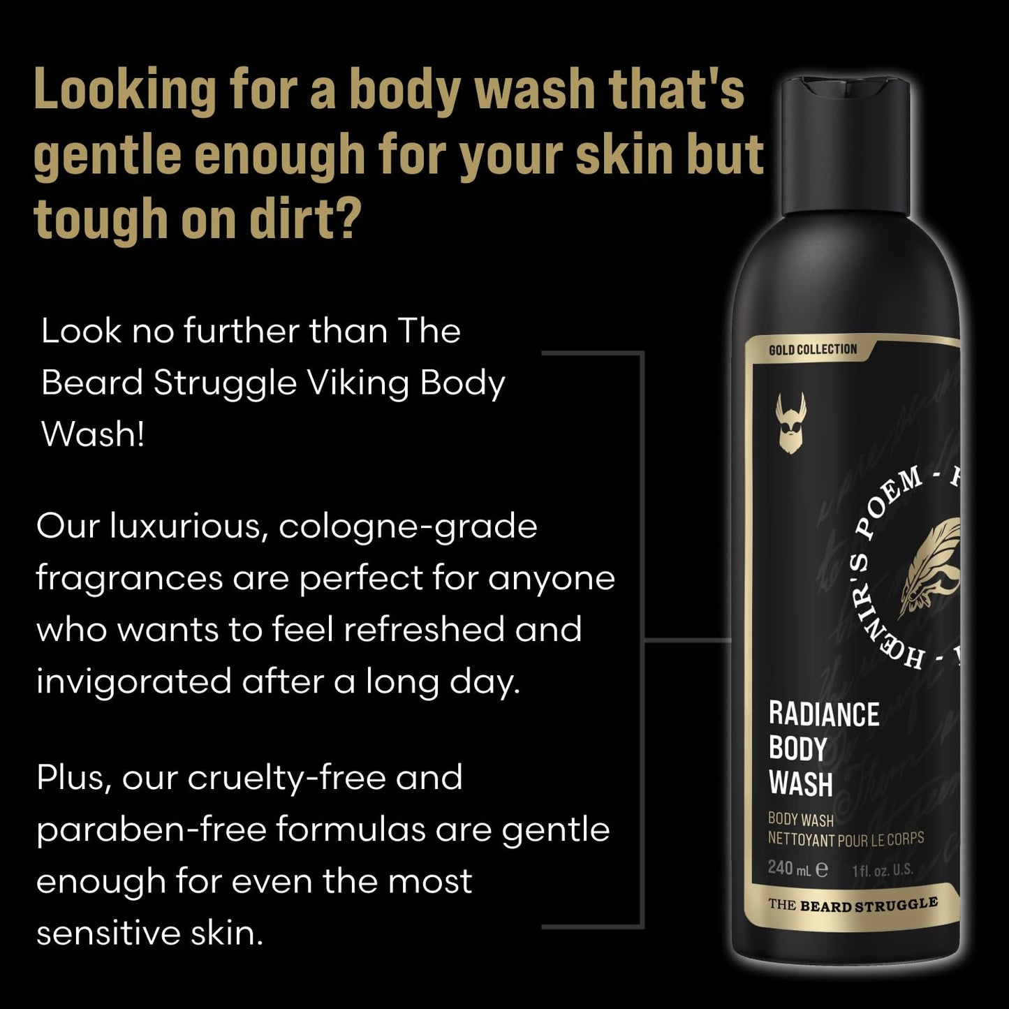 The Beard Struggle Men's Body Wash Viking Storm - Silver Collection - Skin Cleaning Agent - Natural Body Wash - Shower Gel Liquid Soap - 240 mL / 8 Beauty & Personal Care The Beard Struggle