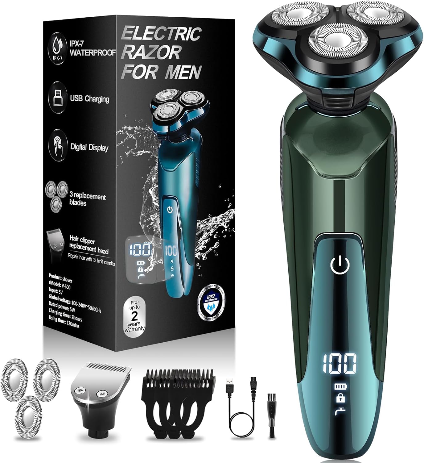 Electric Razor for Men, 3-in-1 Shaver with Floating Blades for Nose Hair &Sideburns,Replacement Blades, Pop-up Trimmer, IPX7 Waterproof, Travel Lock Beauty and Personal Care Handsomeface