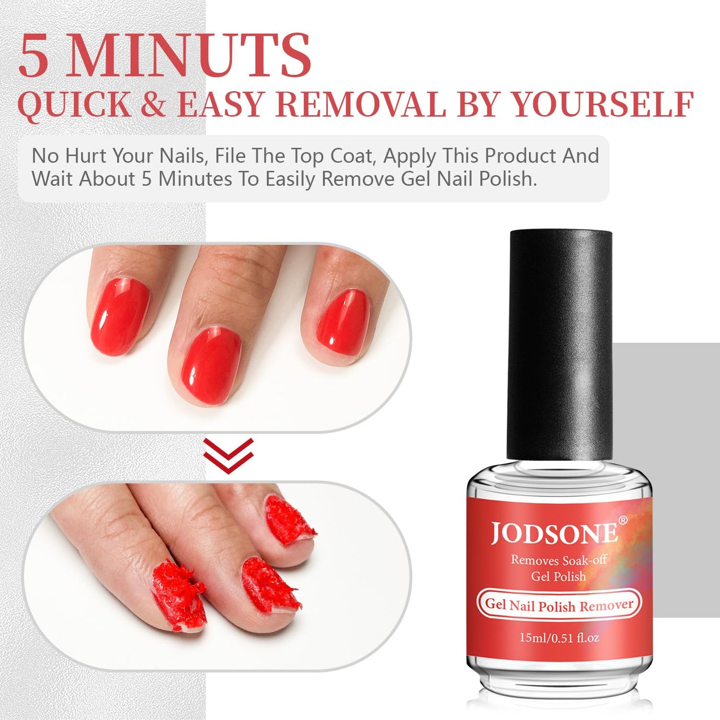 JODSONE 15ml Gel Nail Remover No Need Soaking or Wrapping for Quick And Easy Removal At Home with Cuticle Pusher and Nail File Beauty and Personal Care JODSONE