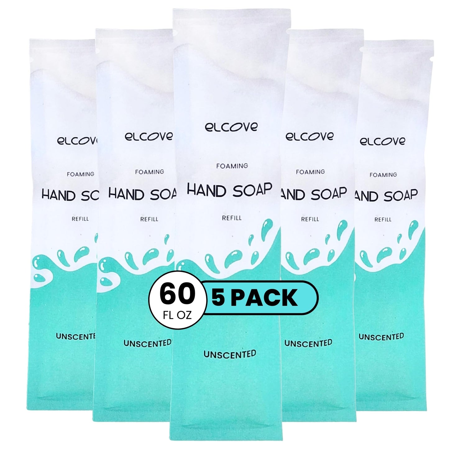 Elcove Foaming Unscented Hand Soap Refills (5 Pack), Concentrated Powdered Hand Soap, Makes 5 Bottles of Eco Friendly, Non Toxic, Plastic Free Beauty & Personal Care Elcove