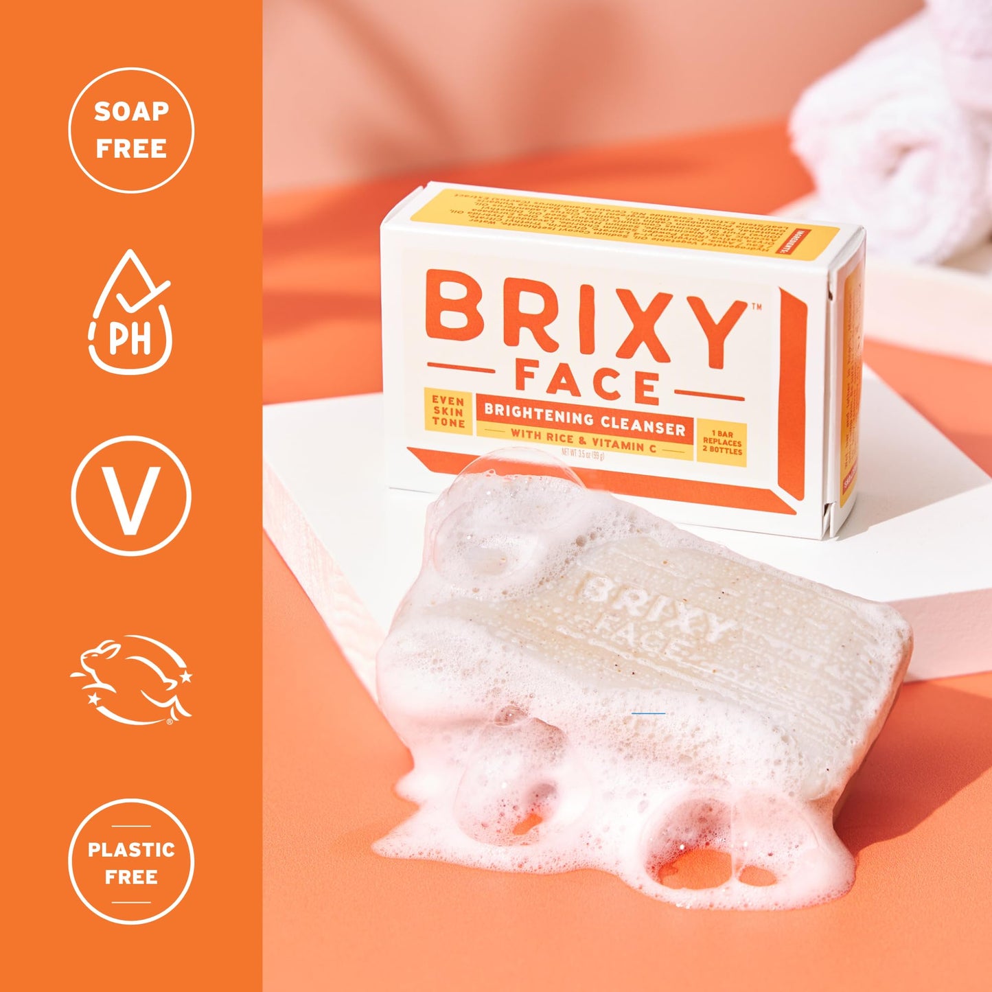 BRIXY Exfoliating Facial Cleansing Bar Even Skin Tone - Rice Powder And Vitamin C, Ceramide & Niacinamide Support A Healthy Skin Barrier, Soap Free Beauty & Personal Care BRIXY