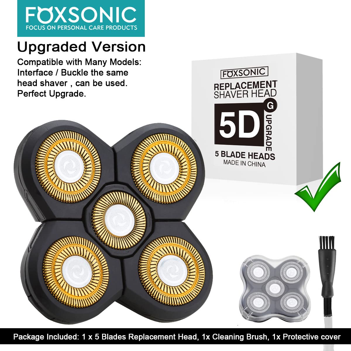 Universa 5 Blades Replacement Heads for Mainstream head shaver brands, Head Shaver Replacement Blades (5 Gold) Beauty and Personal Care FOXSONIC