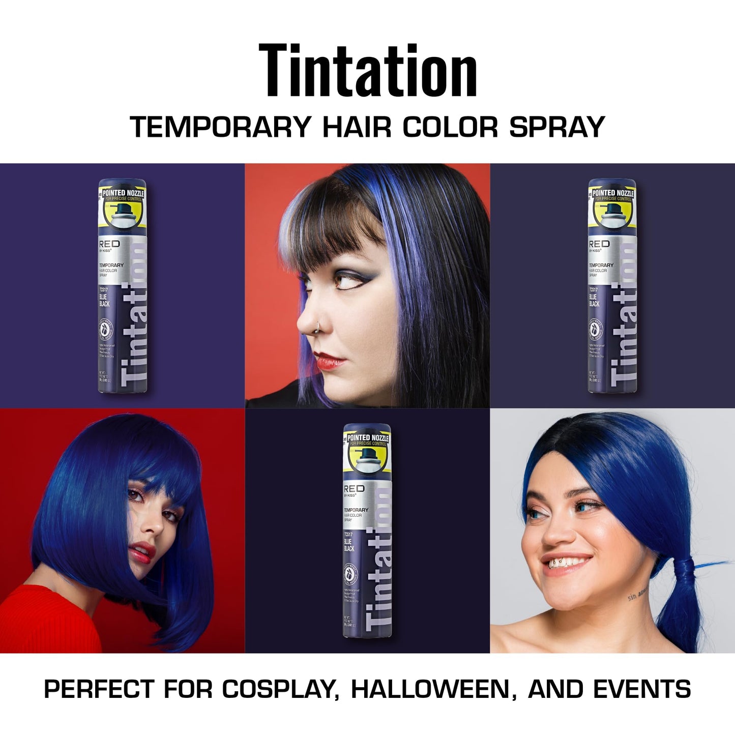 Red by Kiss Tintation Temporary Hair Color Spray 2.82oz, Quick-Dry & Smudge-Proof, Vivid Color Washable Hair Dye, Styling Spray Cosplay Halloween Beauty & Personal Care Red by Kiss
