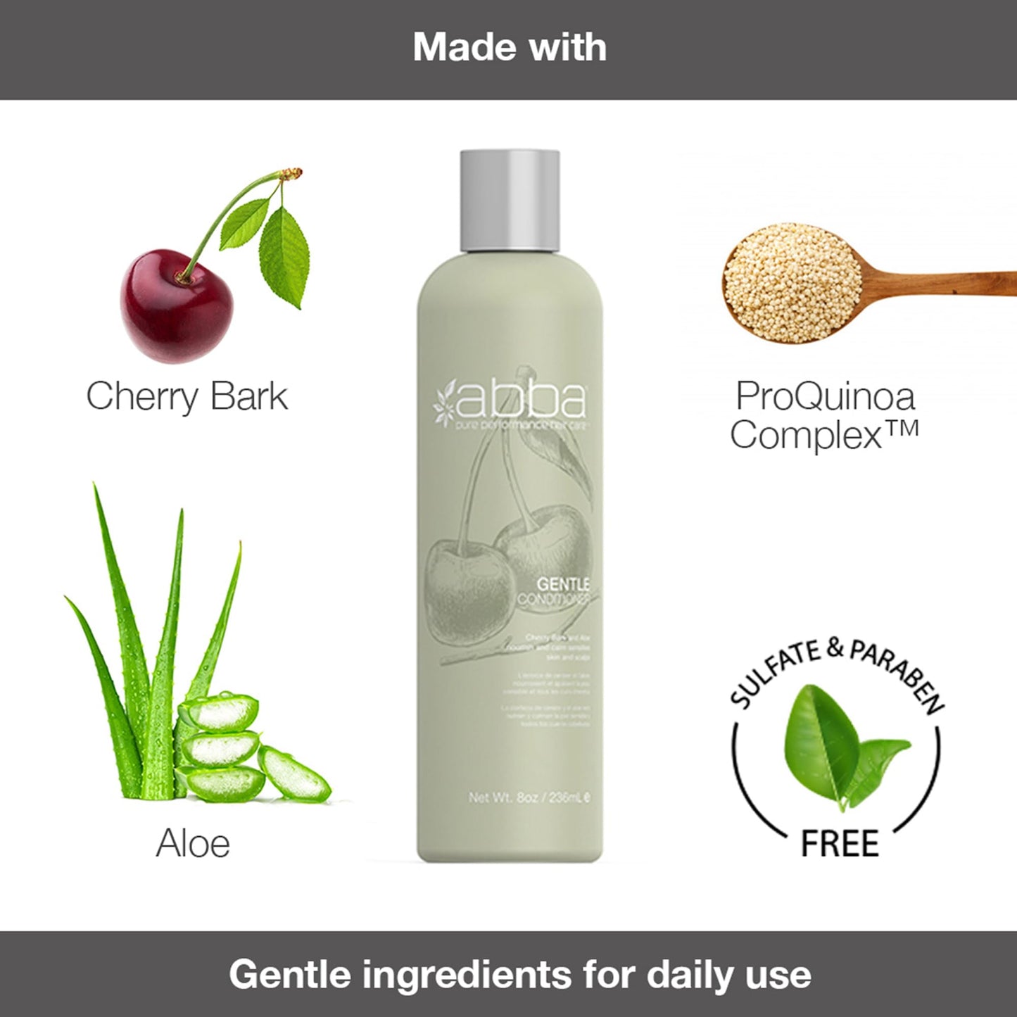 ABBA - Pure Gentle Shampoo & Conditioner Soothing & Nourishing Value Duo Set - Cherry Bark & Aloe, 32 fl oz Each Beauty & Personal Care ABBA