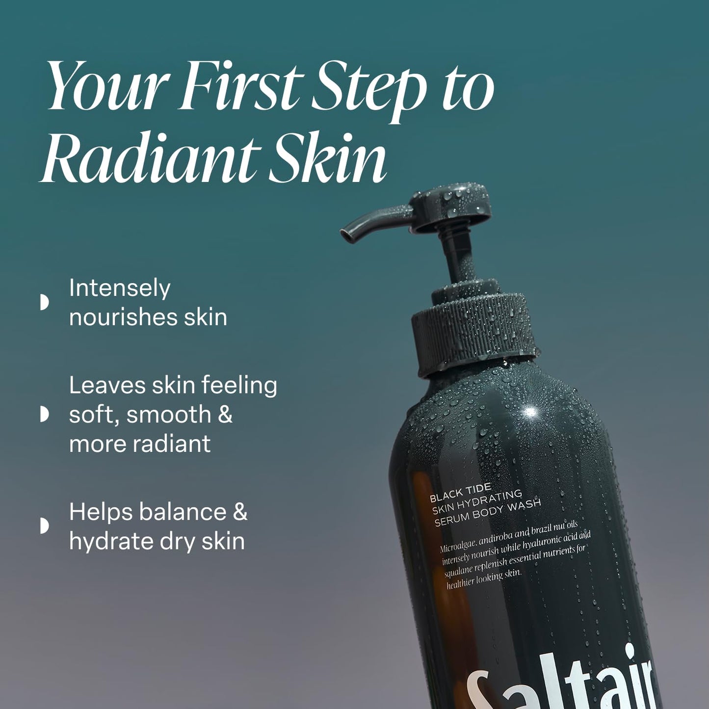 Saltair Body Wash 2-Pack - Moisturizing Body Wash with Squalane & Hydrating Oils - Scented Shower Gel for Men - Black Tide Scent, 2x 17oz - Vegan Beauty & Personal Care Saltair