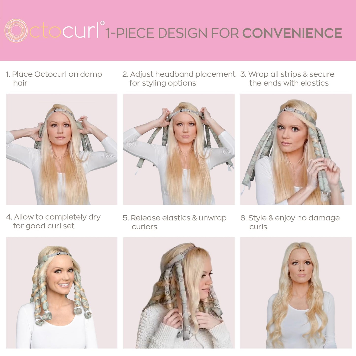 Octocurl Heatless Curls Headband - Hair Curlers to Sleep In - Heatless Curlers for Medium Length Hair (Cotton - Lilac) Beauty & Personal Care Octocurl
