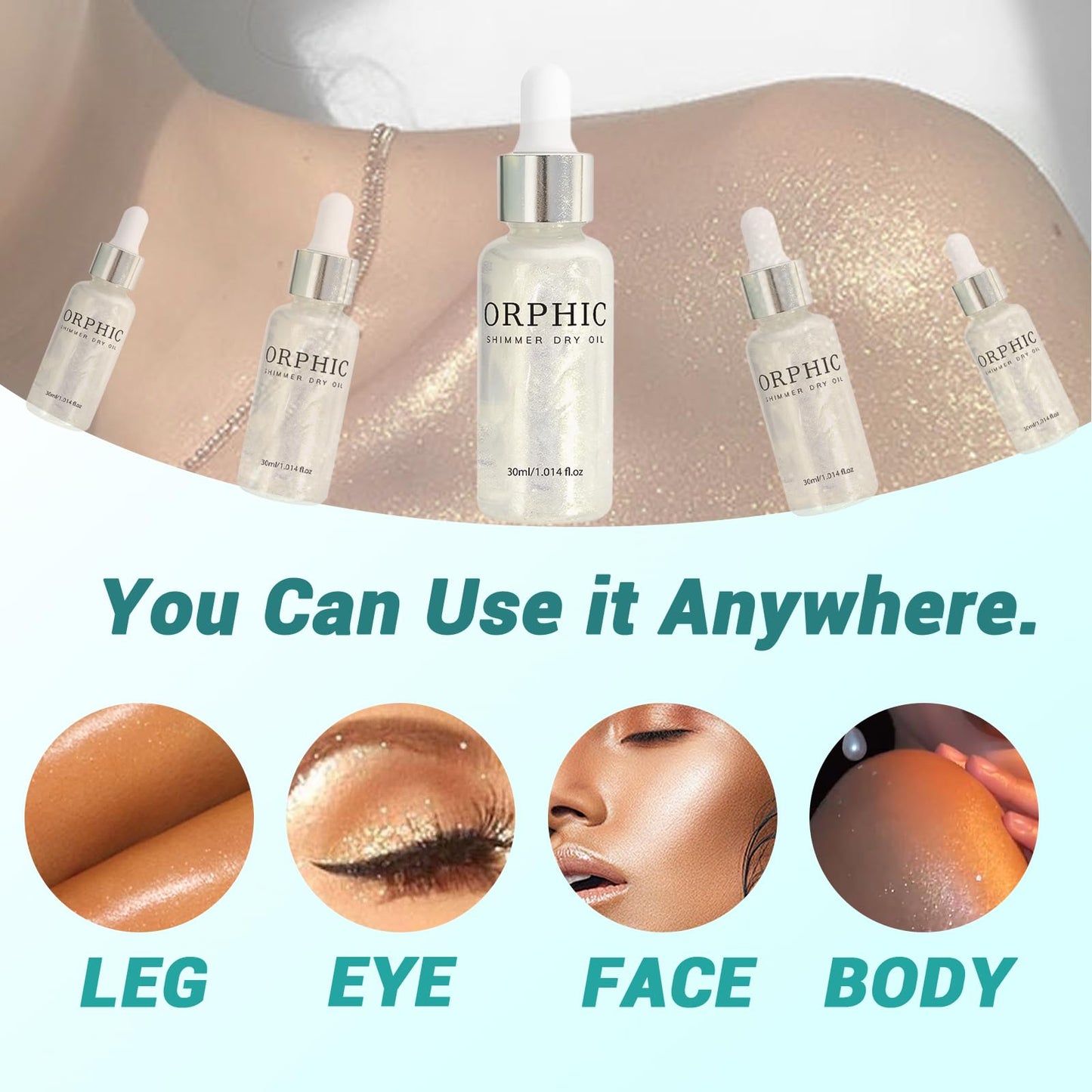 Orphic Shimmer Dry Oil, Body Glitter Oil Liquid Highlighter, Fast-Absorbing Face Brighten, Beauty Glowing Oils, Makeup Sparkle Shine Long Lasting Beauty & Personal Care Orphic Shimmer