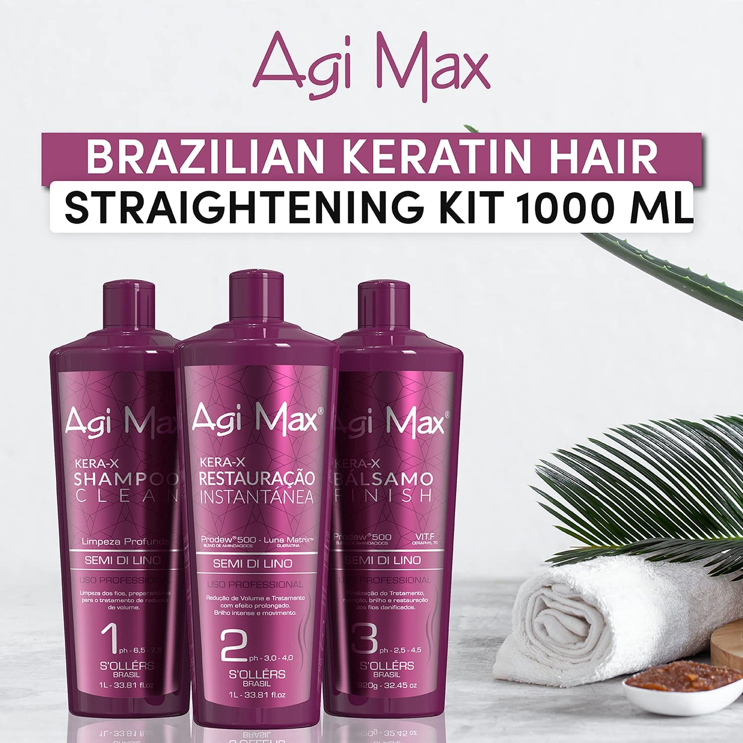 Agi Max Brazilian Keratin Hair Treatment Kit 1000ml - 3 Steps - The Best Straightening! Beauty & Personal Care Agi Max