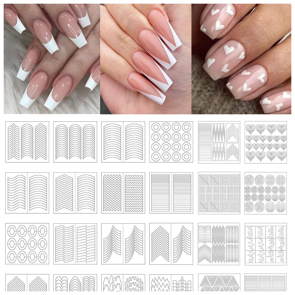 TailaiMei 1768 Pieces 60 Designs French Manicure Nail Stickers, Nail Art Tips Guides for DIY Decoration Stencil Tools (36 Sheets) Beauty & Personal Care TailaiMei