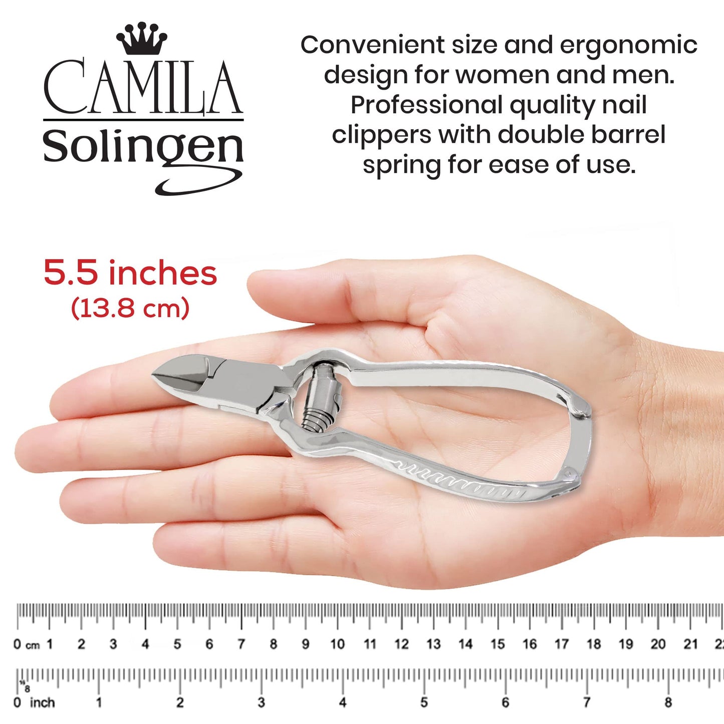 Camila Solingen CS13 Large Heavy Duty Toe Nail Clipper for Thick Toenails, Manicure & Pedicure, Double Barrel Spring. Super Sharp Trimmer Curved Beauty & Personal Care Camila Solingen