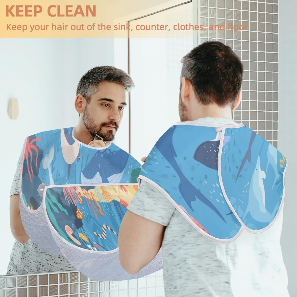 Hsnar Ocean Animal Cute Beard Apron Gifts for Men Beard Trimming Catcher Bib Non-Stick Beard Cape for Shaving and Trimming Beauty and Personal Care Hsnar