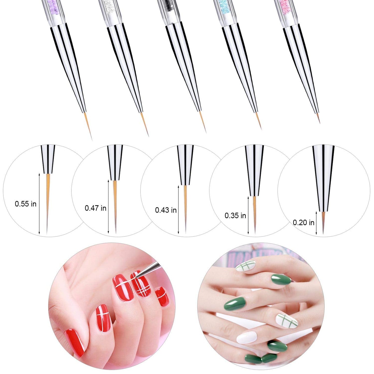 Gel Polish Nail Art Brushes Set-5 Pcs Dual-ended Nail Paint Brushes for Nail Art with Fine Liner Brushes and Dotting Pen (5,7,9,11,13 mm) Beauty & Personal Care Beauty Max