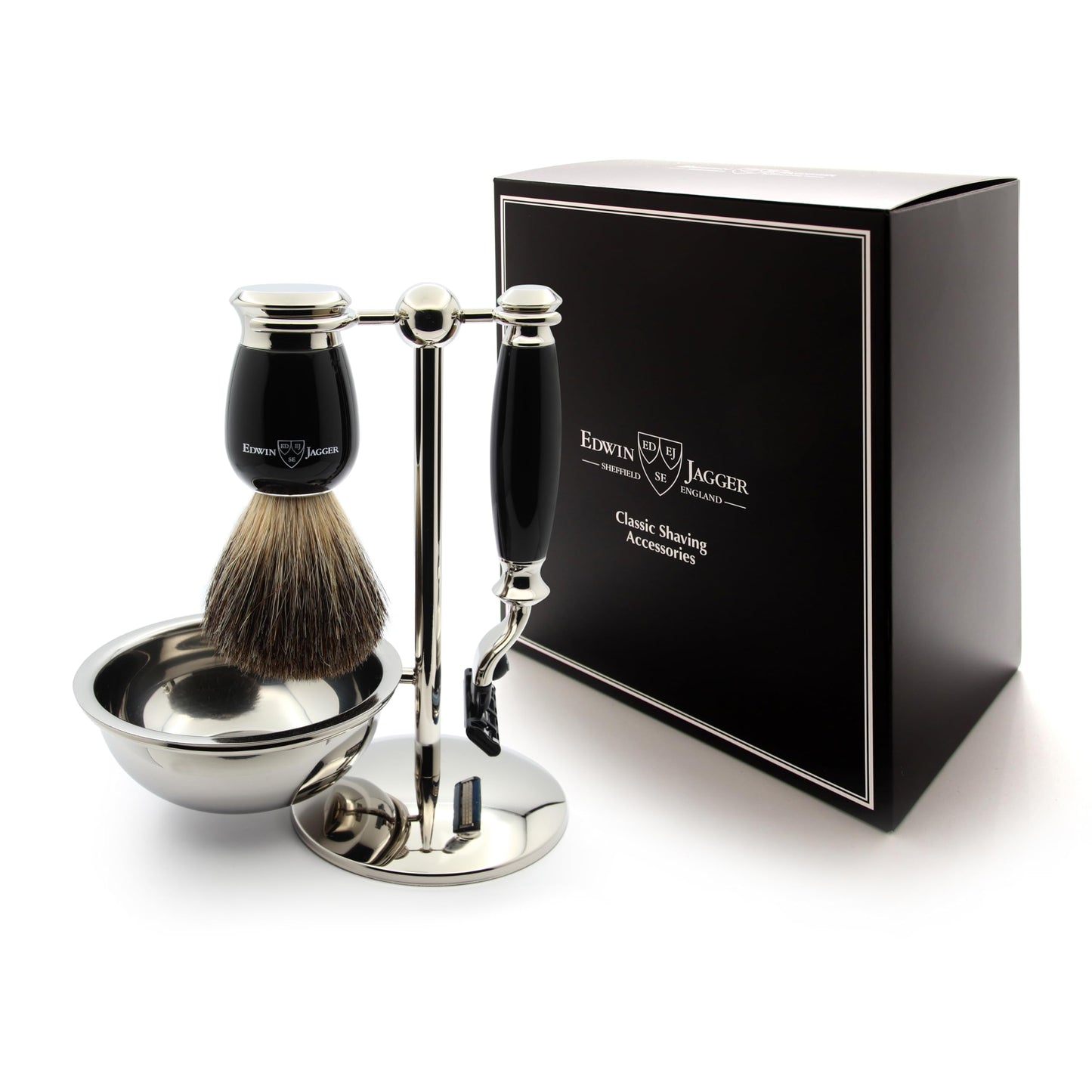 Edwin Jagger S81M586BAMZ Imitation Ebony & Nickel Classic Shaving Set with Pure Badger Shaving Brush, Mach 3 Razor and Shaving Bowl for Shaving Cream Beauty and Personal Care Edwin Jagger