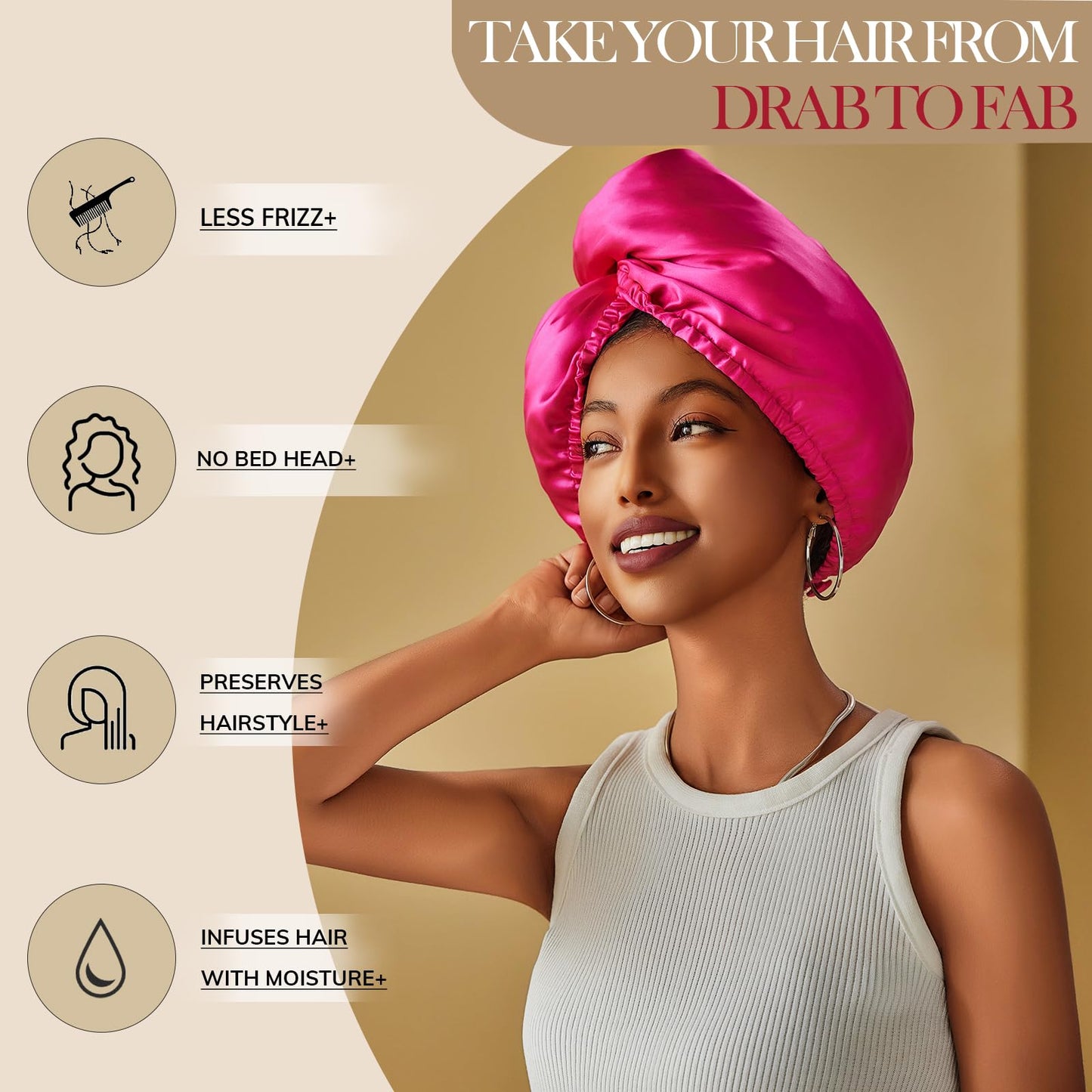 PROMEED Hydrating Silk Bonnets with Hyaluronic Acid, 100% 23 Momme Mulberry Silk Turban for Long Hair Care, Moisture Silk Sleep Cap for Healthy Beauty and Personal Care PROMEED