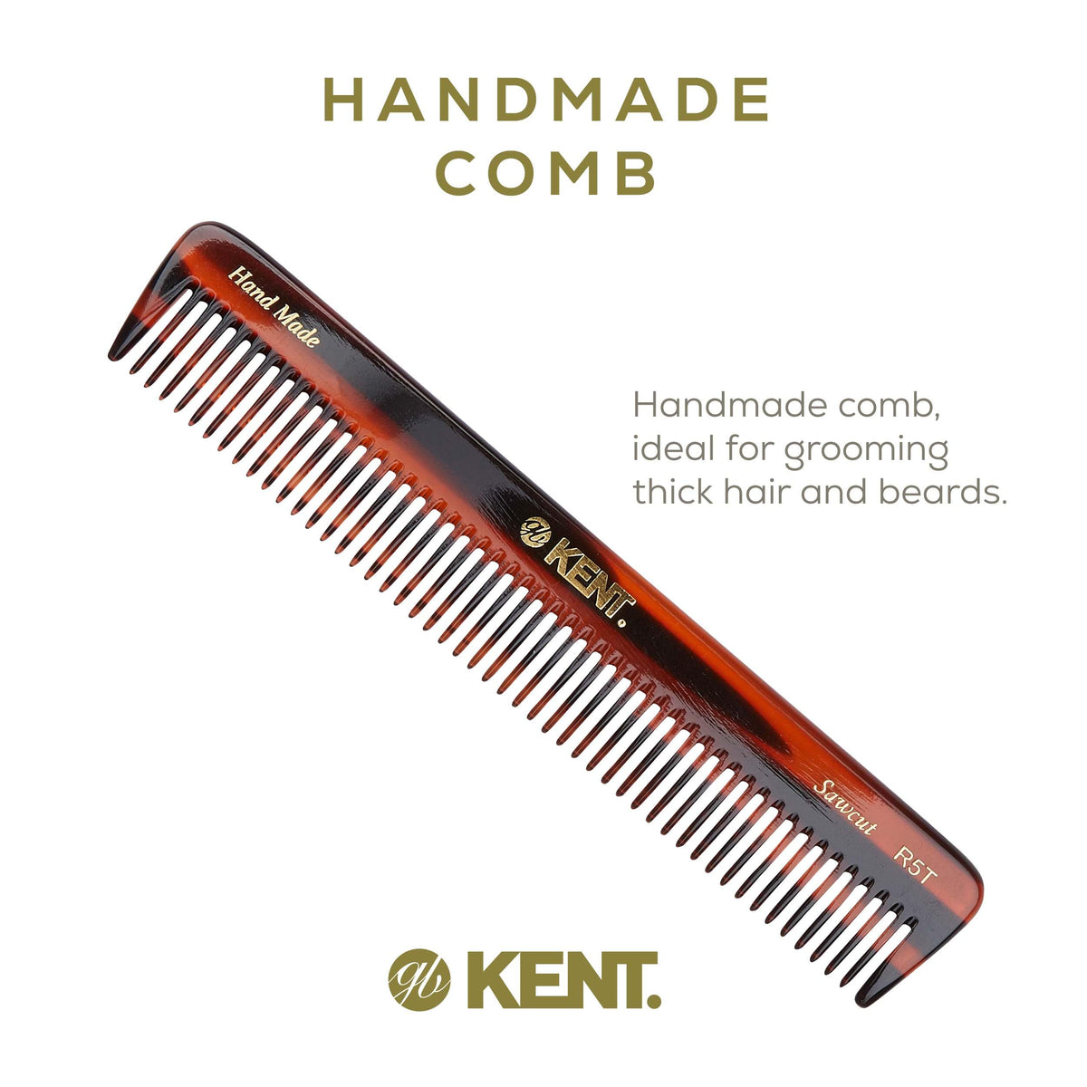 Kent R5T Wide Tooth Comb Detangling Comb, Wide Teeth Dressing Table Beard Combs Men for Thick Curly Wavy Hair, Hair Detangler Combs for Grooming