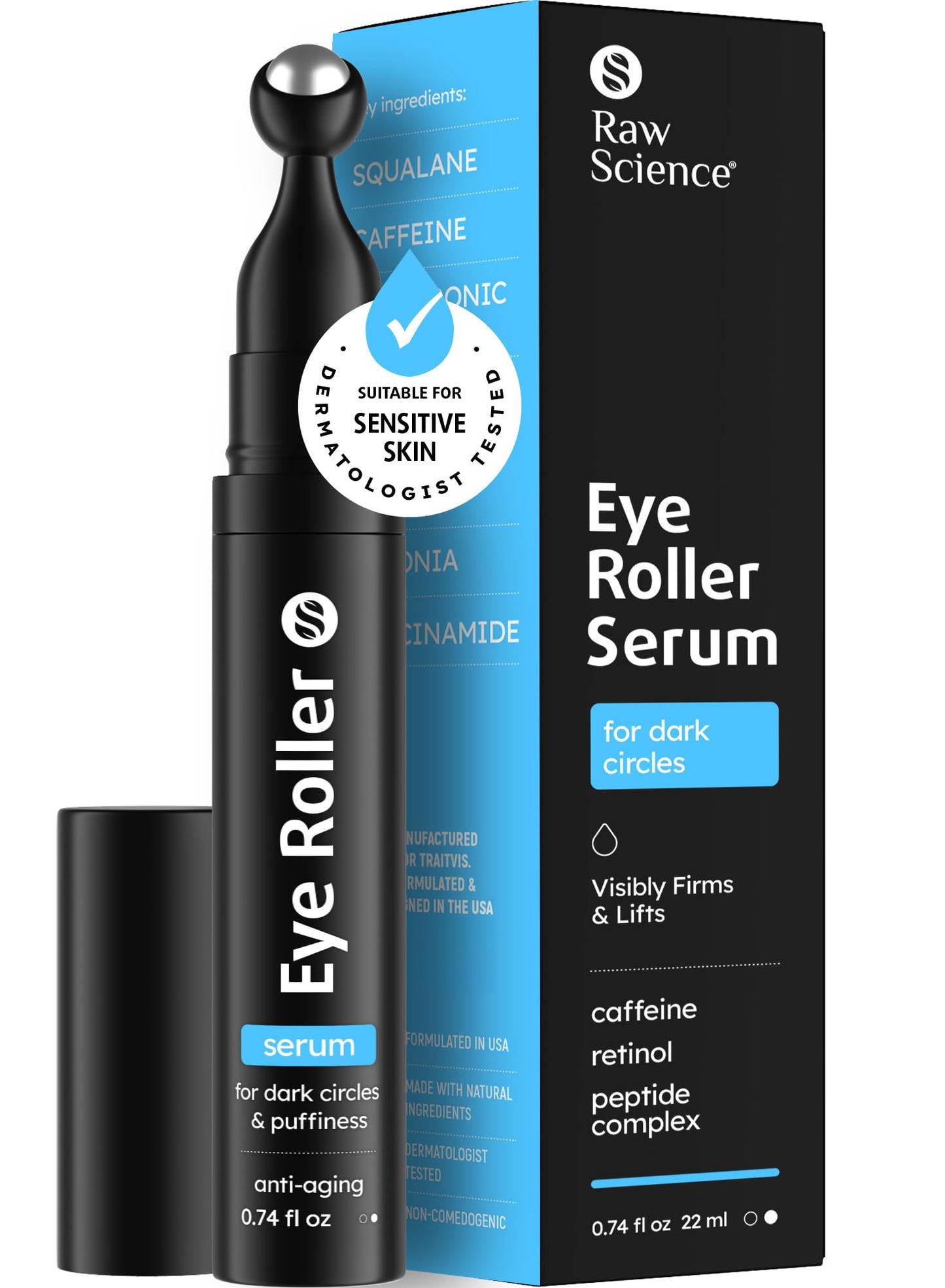 Eye Serum for Puffy Eyes & Dark Circles Under Eye Treatment, Caffeine, Niacinamide, Hyaluronic Acid, Retinol, Instant Moisturizer instead Eye Cream Beauty & Personal Care S RAW SCIENCE