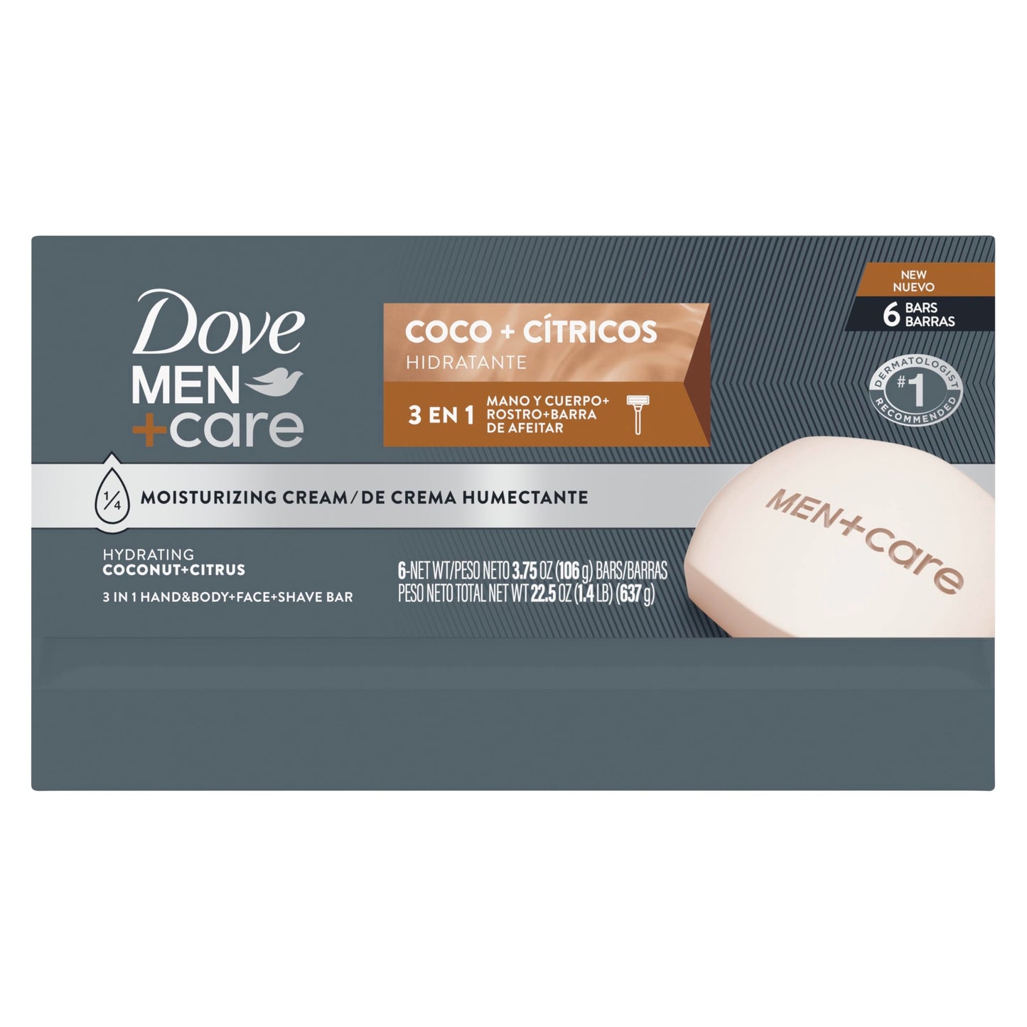 DOVE MEN + CARE Hidratante Coco + Cítricos Hand & Body Face + Shave Bar 6 Count for Hydrated Skin 3.75 oz Beauty & Personal Care DOVE MEN + CARE