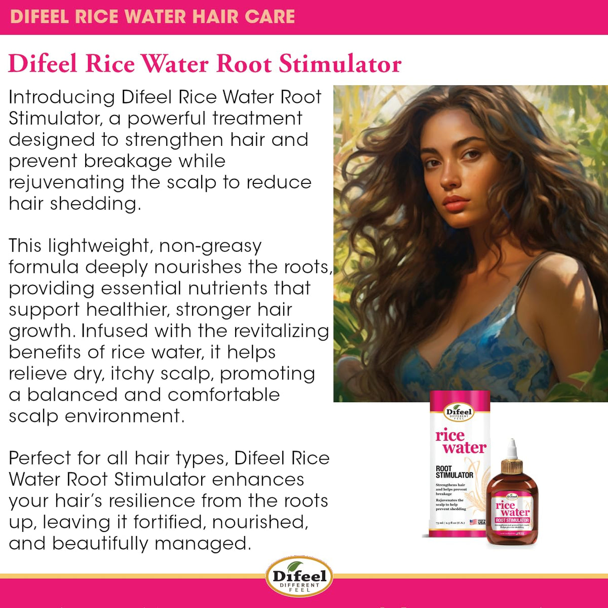 Difeel Rice Water Root Stimulator 2.5 oz. - Strengthens Hair Roots