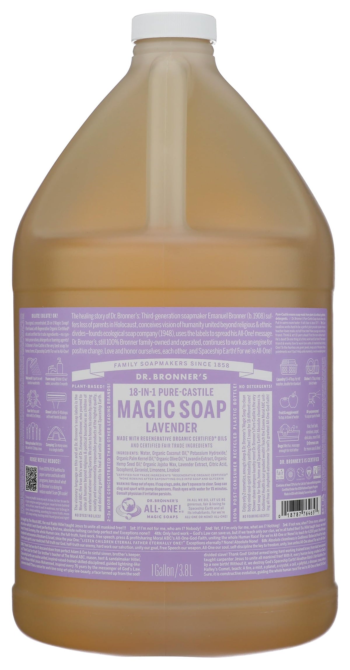 Dr Bronners, Soap Liquid Castile Lavender, 128 Fl Oz Beauty & Personal Care Dr. Bronner's