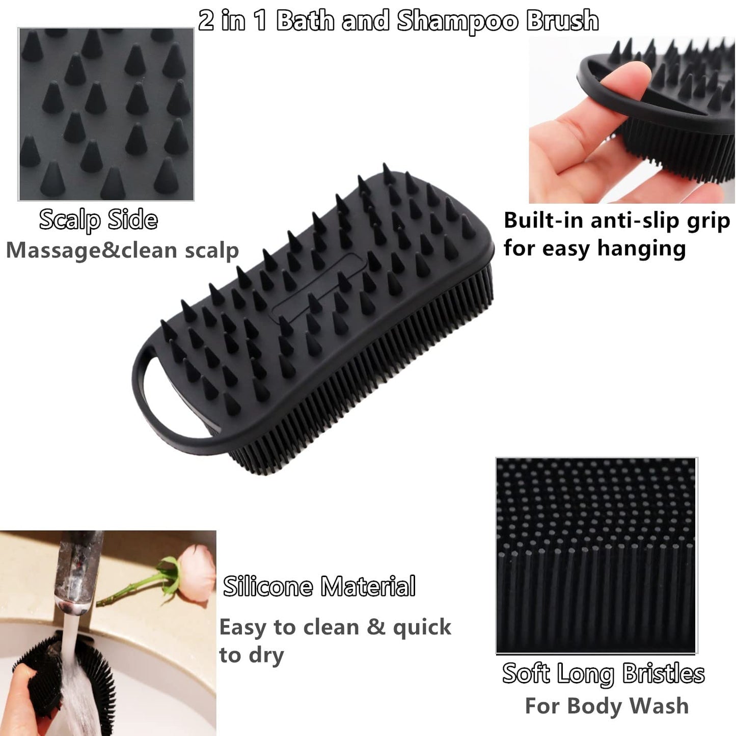 Cinlitek 2Pack Dual Sided Silicone Body Scrubber for Exfoliating, Shower&Scalp Massage, 2 in 1 Bath&Shampoo Brush,Soft Body Exfoliator Silicone Loofah Beauty and Personal Care Cinlitek