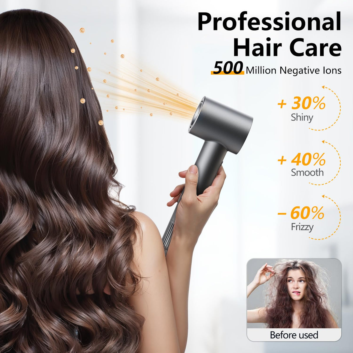 Fast Drying Without Extreme Heat, High-Speed Hair Dryer with 500M Negative Ions for Smooth, Frizz-Free Hair, Low-Noise Lightweight Blow Dryer with