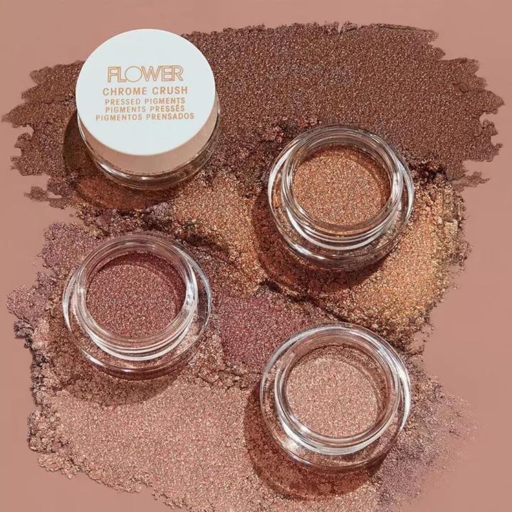FLOWER BEAUTY By Drew Barrymore Chrome Crush Eyeshadow - Gel Powder + Buildable Formula - Shimmer + Glitter - Eyeshadow Topper (Amber) Beauty & Personal Care FLOWER BEAUTY