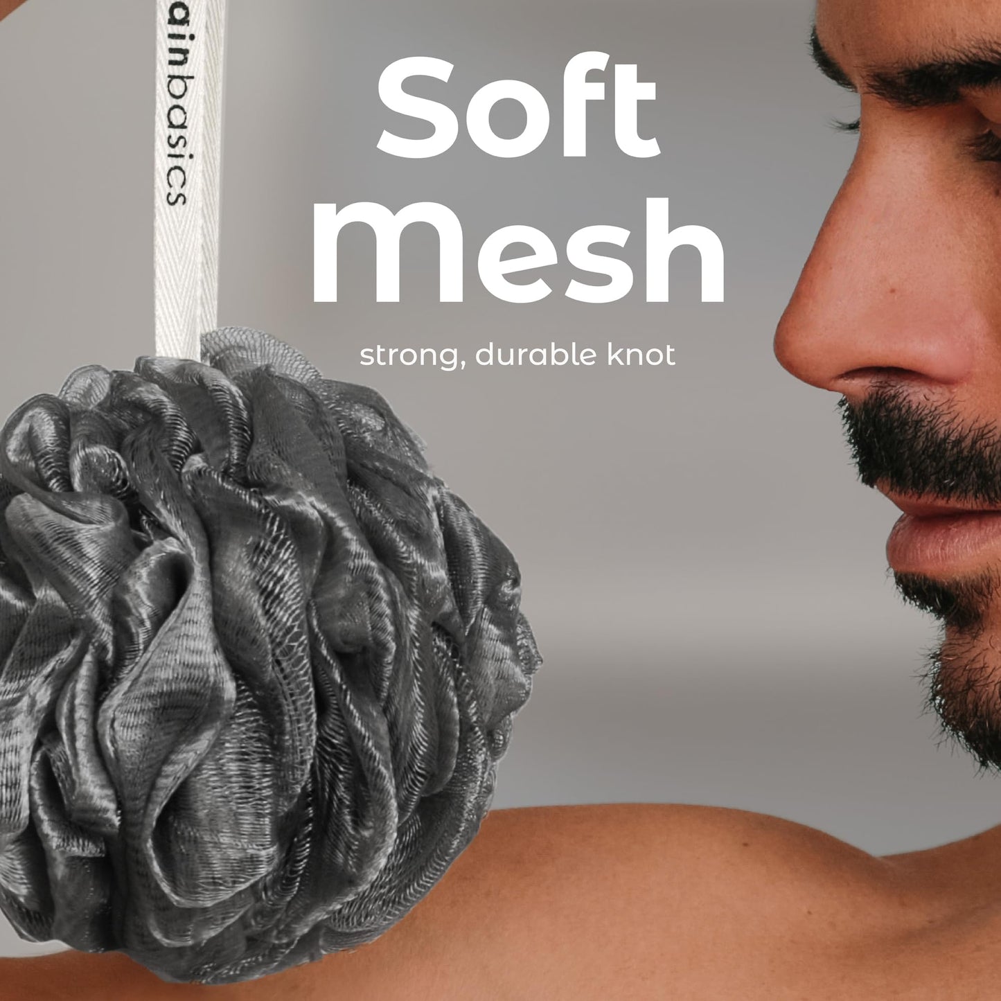 MainBasics Charcoal Infused Bath Shower Loofah Sponge Pouf Body Wash Scrubber (Set of 3) Beauty & Personal Care MainBasics