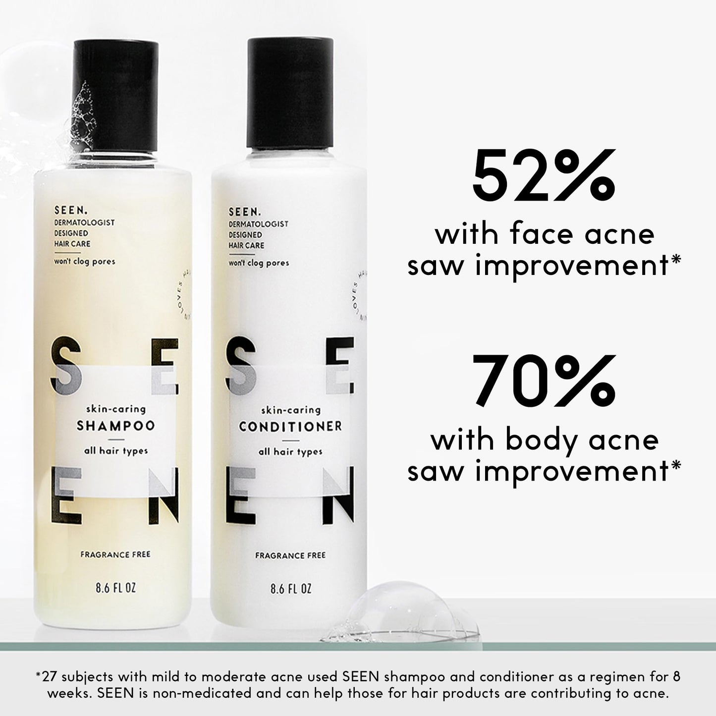 SEEN Travel Trio, Fragrance Free - Non-Comedogenic Blow-Out Hair Cream, Shampoo & Conditioner Set - Dermatologist-Developed- Reduces Frizz- Heat Beauty & Personal Care SEEN
