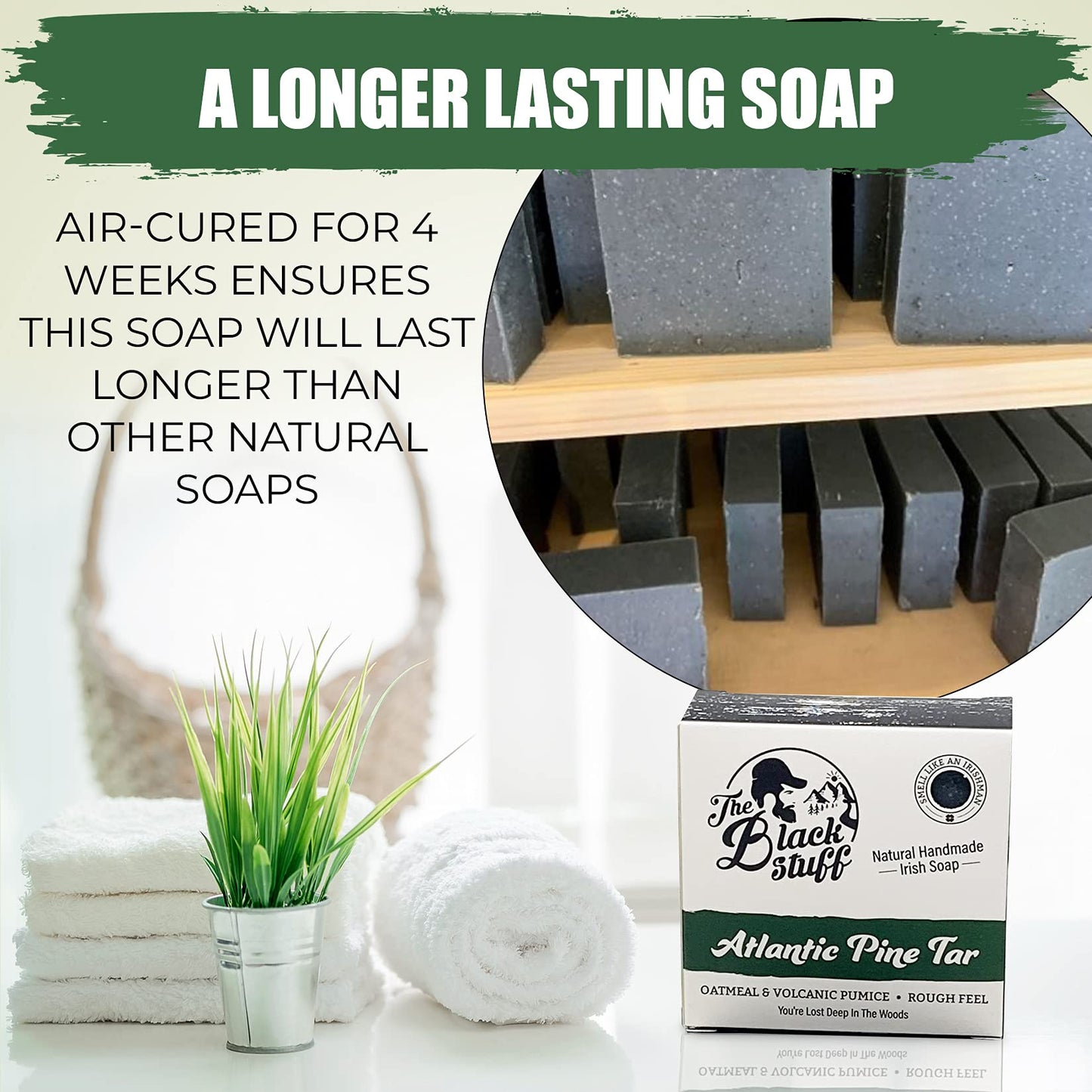 The Black Stuff Pine Tar Soap - Mens Bar Soap Made with Pine Tar, Organic Ingredients and Essential Oils - Handmade Cold Process Body Soap for Men Beauty & Personal Care The Black Stuff