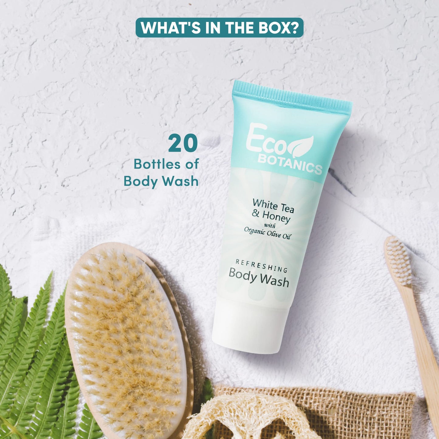 Eco Botanics Travel Size Hotel Body Wash 20 Count 0.85 oz Bottles Guest Amenities for Vacation Rentals and Short Term Rentals Paraben Free White Tea Beauty & Personal Care Eco Botanics