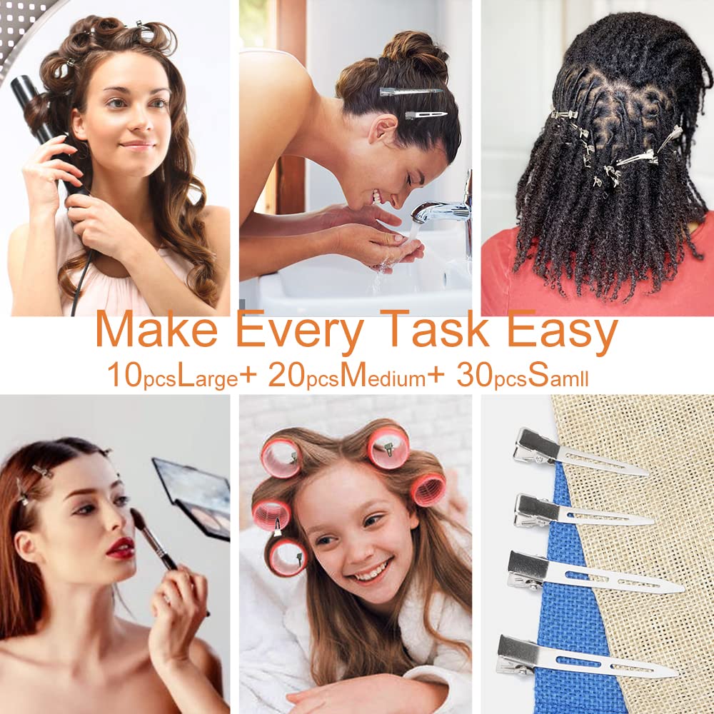 HiJeaton 60Pcs Metal Duck Billed Hair Clips for Women Styling Sectioning, Silver Hair Pins for Long Hair, Alligator Curl Loc Clips for Thick Hair Beauty & Personal Care HiJeaton