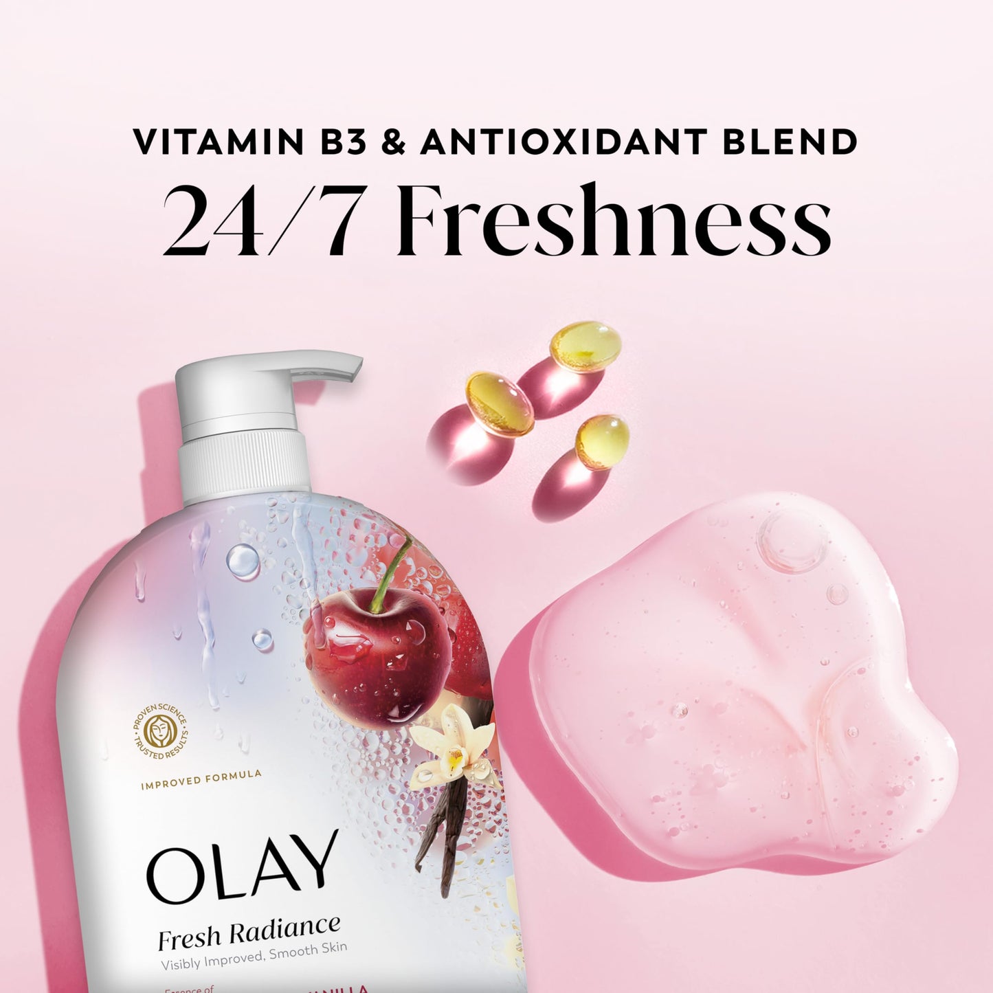 Olay Body Wash for Women, Fresh Radiance, 24/7 Skin-Loving Freshness, Visibly Radiant, Plant Based Cleansers, Vitamin B3 & Antioxidant Blend, For All Beauty & Personal Care Olay